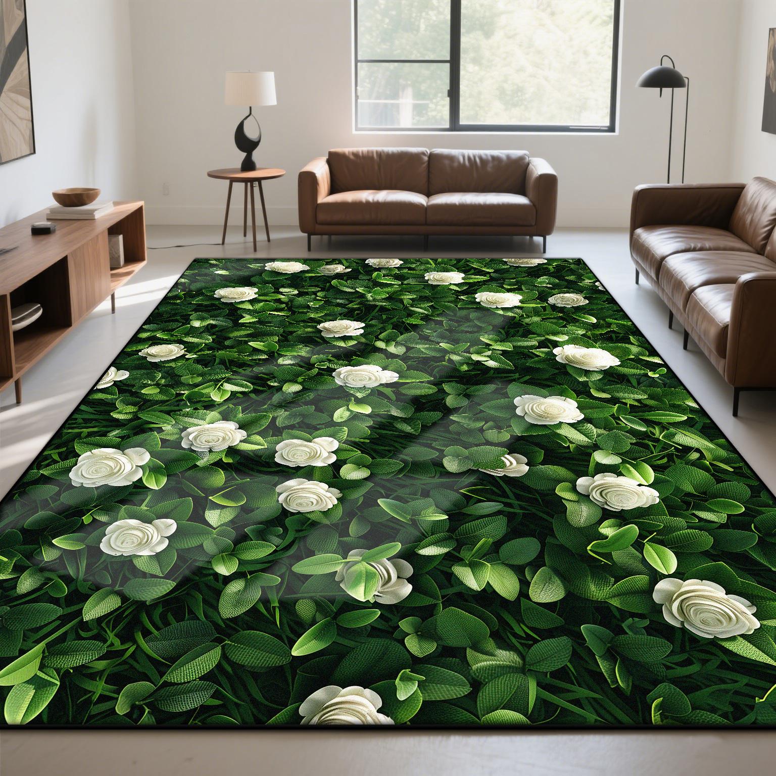 

3D Green Leisure Natural Carpet Living Room Modern Plant Pattern Room Decoration Aesthetic Lounge Rug Non-slip Entrance Door Mat 60x90cm
