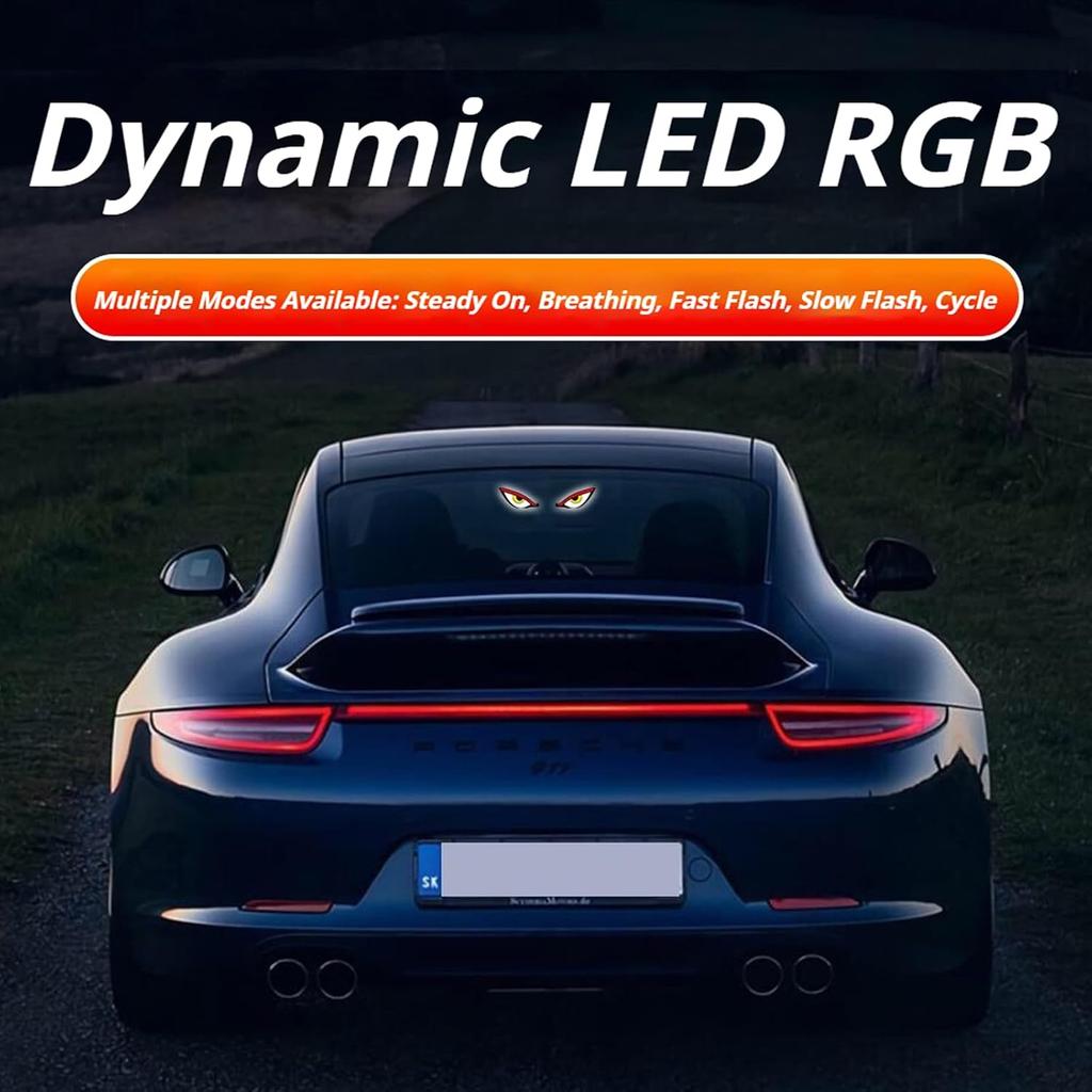 Solar Demon Eye LED Car Window Light, No Drill Led Eyes for Car Windshield, USB-C Powered Devil Eyes Warning Light for Cars Rear Window, Dynamic Rear