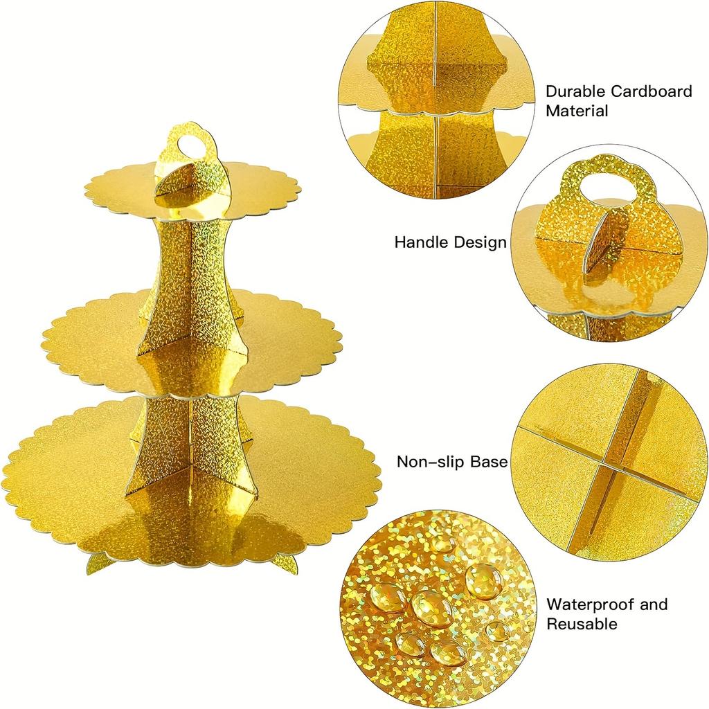 2 Sets 3-Tier Cupcake Stand - Cardboard Cupcake Tower - Dessert Display for Birthday Wedding Party