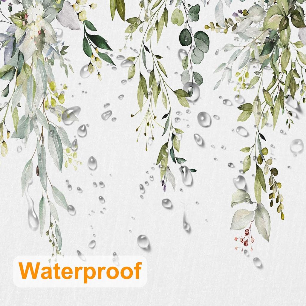 Watercolor Plant Eucalyptus Leaves Shower Curtain,Bathroom Shower Curtains Bathtub Home Decor Waterproof Fabric Machine Washable