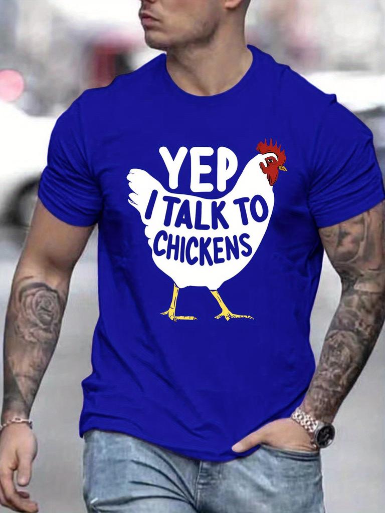 Unisex O Neck Tee Funny Chicken Text Graphic Print Cotton Short Sleeve Loose Summer Street Breathable Daily Casual Basic Wear Top