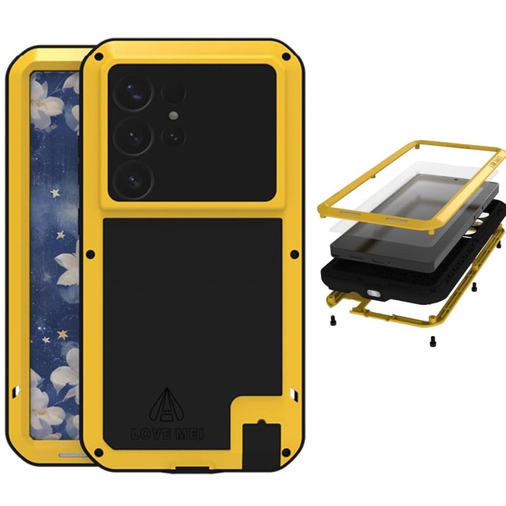 Love Mei Case for Samsung Galaxy S25 Ultra, Armored with Glass, Yellow