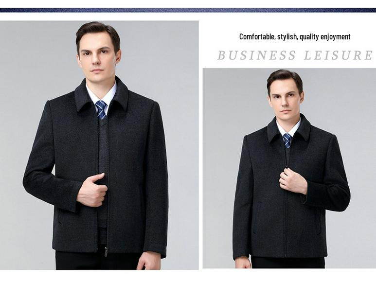 Men's Double-Sided Wool Jacket with Winter Down Liner for Middle-Aged Dads