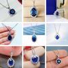Blue Oval Copper Set Zircon Pendant Necklace Ladies Wedding Luxury Women's Accessories Anniversary Gift Fashion Zircon