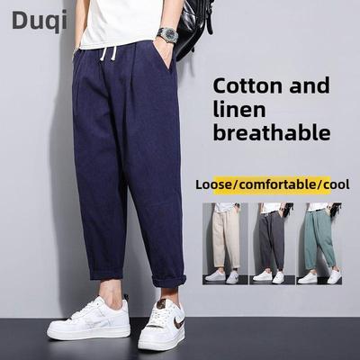 Pantalon Droit Décontracté Ample d'Été pour Homme Style Coréen Coton et Lin Fins