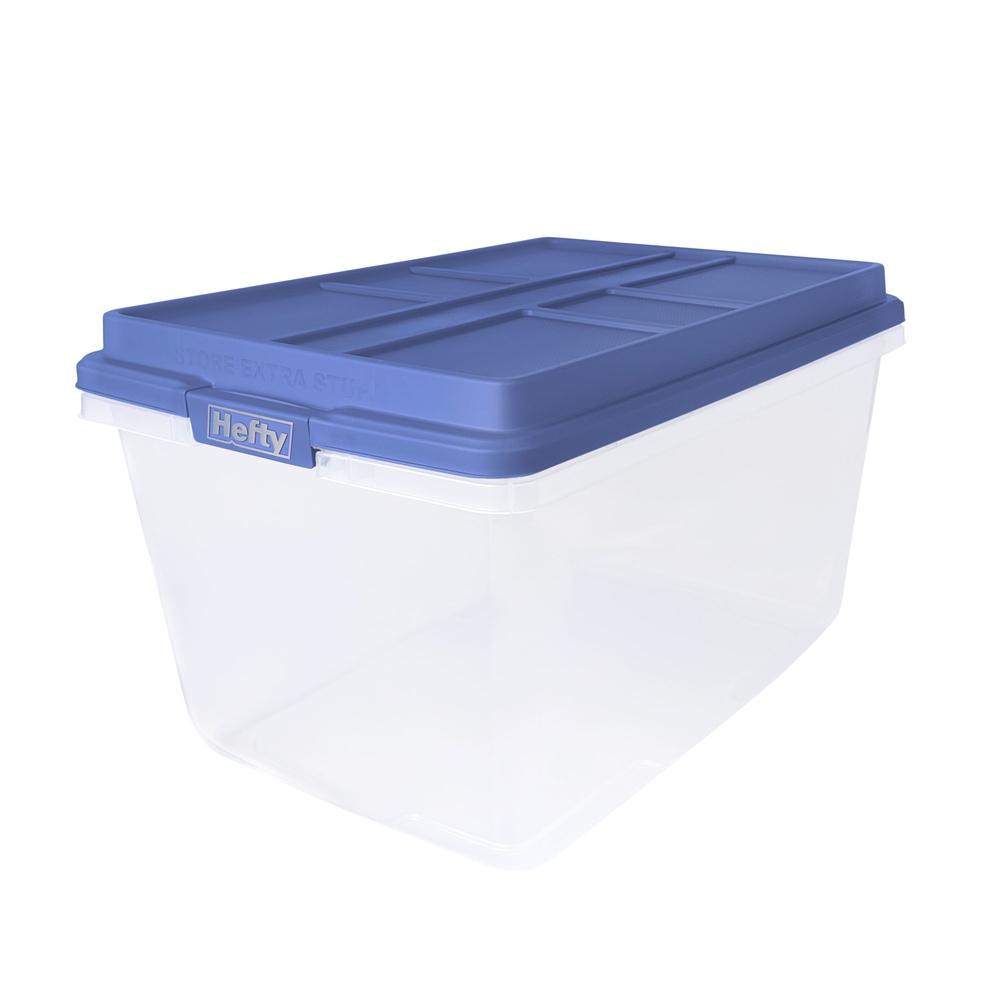 Clear Plastic Storage Bin 72 Quart Stackable with HI-RISE Lid Durable Organizer Garage Home Adult Use Carrying Handles
