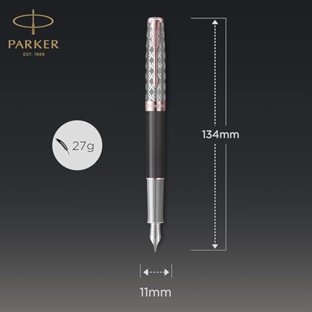 PARKER Parker Fountain Pen Sonnet Premium Metal & Gray PGT Fine 18K Gold Nib In Gift Box, Regular...