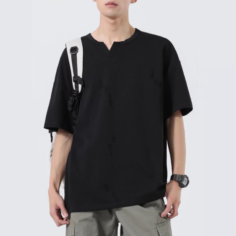 Men Notch Neck Solid T Shirt Short Sleeve Loose Casual Distressed Texture Daily Street Summer Basic Top