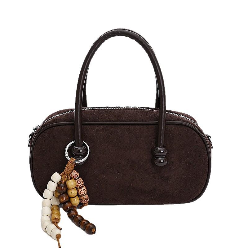 2025 Niche Suede Solid Color Boston Bag: Stylish Versatile Women's Crossbody & Shoulder Handbag