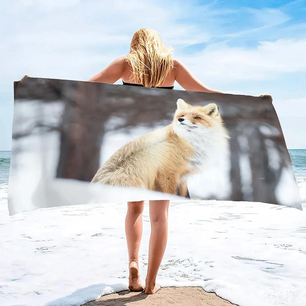 Cute Fox Beach Towel Wild Animal Bath Towels Bathroom Sport Bar Towel for Adult Kids Microfiber Shower Quick Dry Swimming Cover