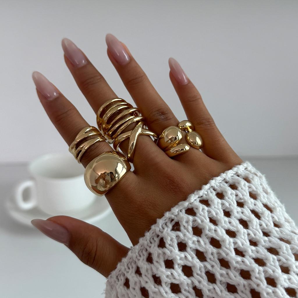 Design Sense Metal Cross-Pleated Ring Set, Hip Hop Water Drop Hug Glossy Ring Woman
