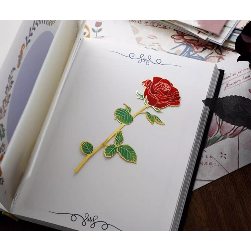 Vintage Art Exquisite Rose Bookmark Exquisite Etching Color Filling Craft Card Reading Bookmark