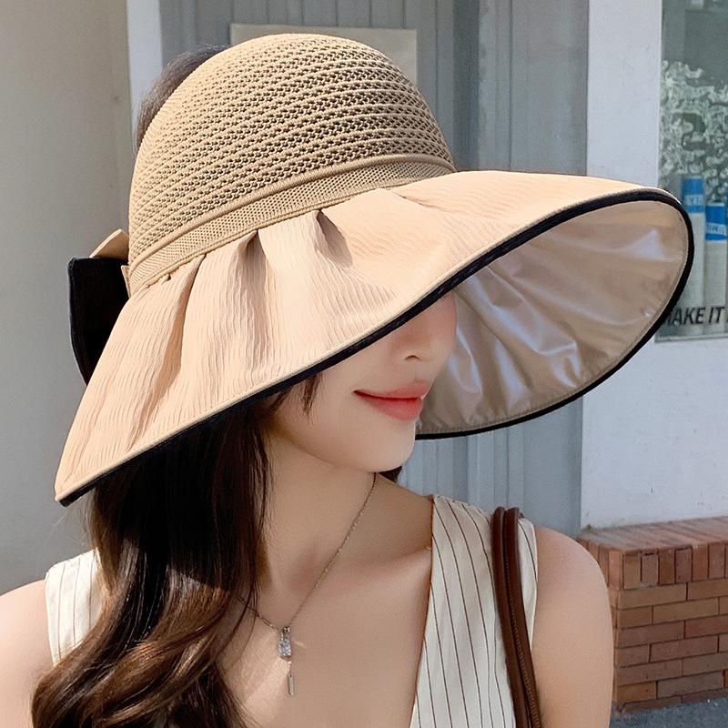 Summer Two Tone Big Bow Sun Hat Fashionable Sweet Breathable Empty Top Hat Big Brim Sun Hat