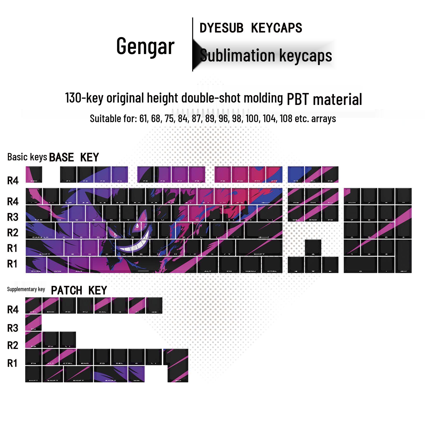 Gengar PBT Translucent Side-Engraved Keycaps for Meijia Shi, Ye Mo, EZ63, ATK, Wotting Keyboards
