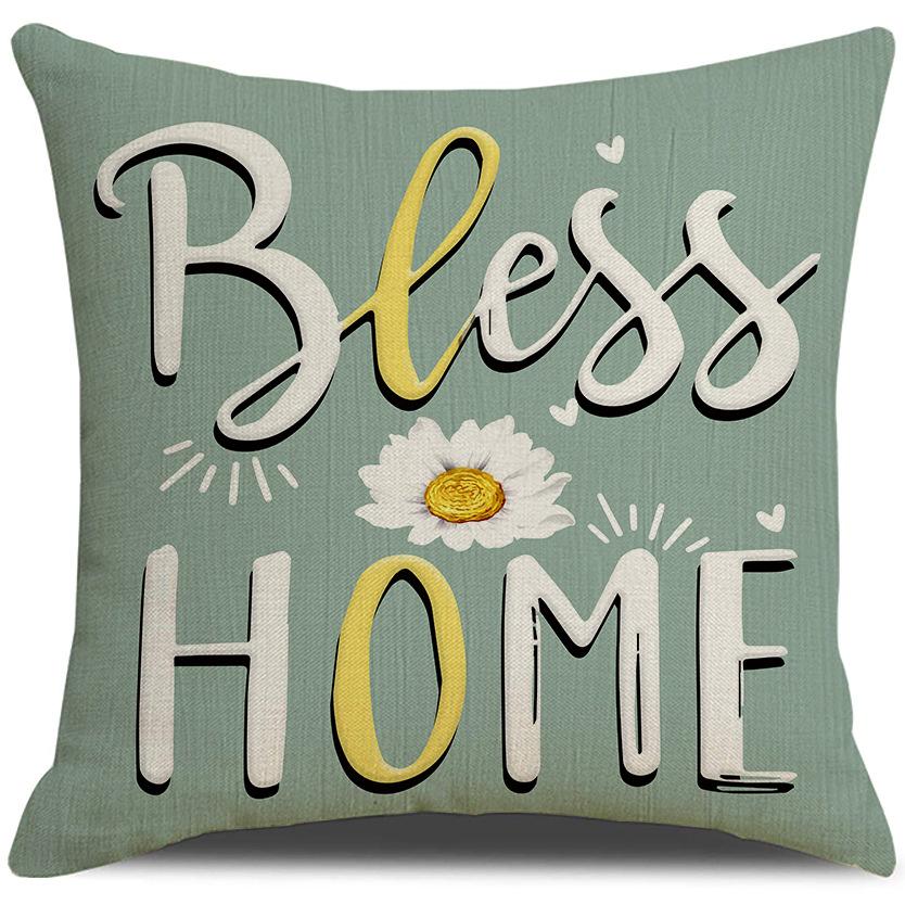 Spring Daisy Fresh Pillowcase Linen Printed Letter Simple Pillowcase Sofa Cushion Cover