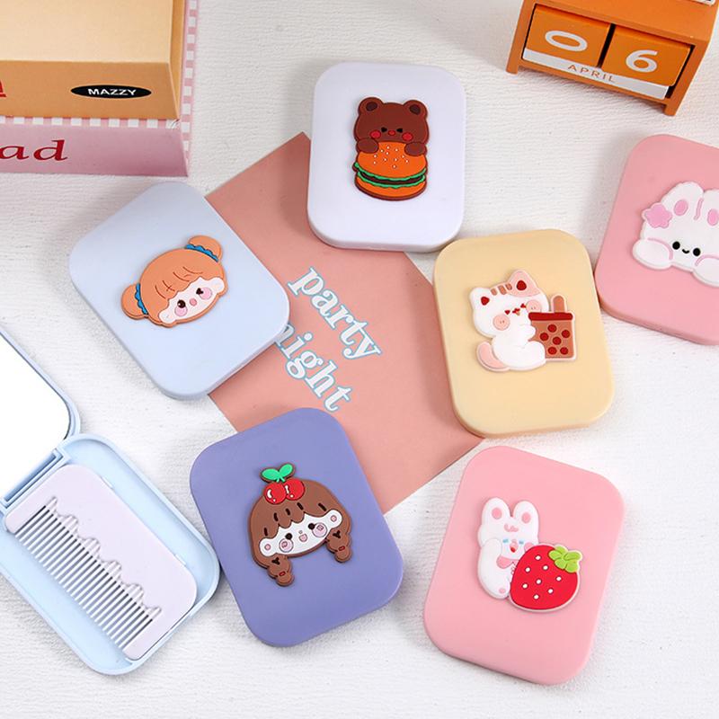 Perie de păr portabilă de buzunar cu desen animat, mică pentru călătorie, masaj, mini oglindă de buzunar, pieptene pliabil pentru femei, fete, instrumente de styling drăguțe