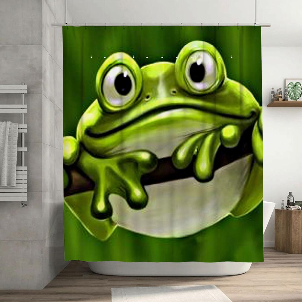 Adorable Green Frog Bath Curtain Waterproof Fabric Print Shower Curtain For Bathroom Decoration Home Accessories
