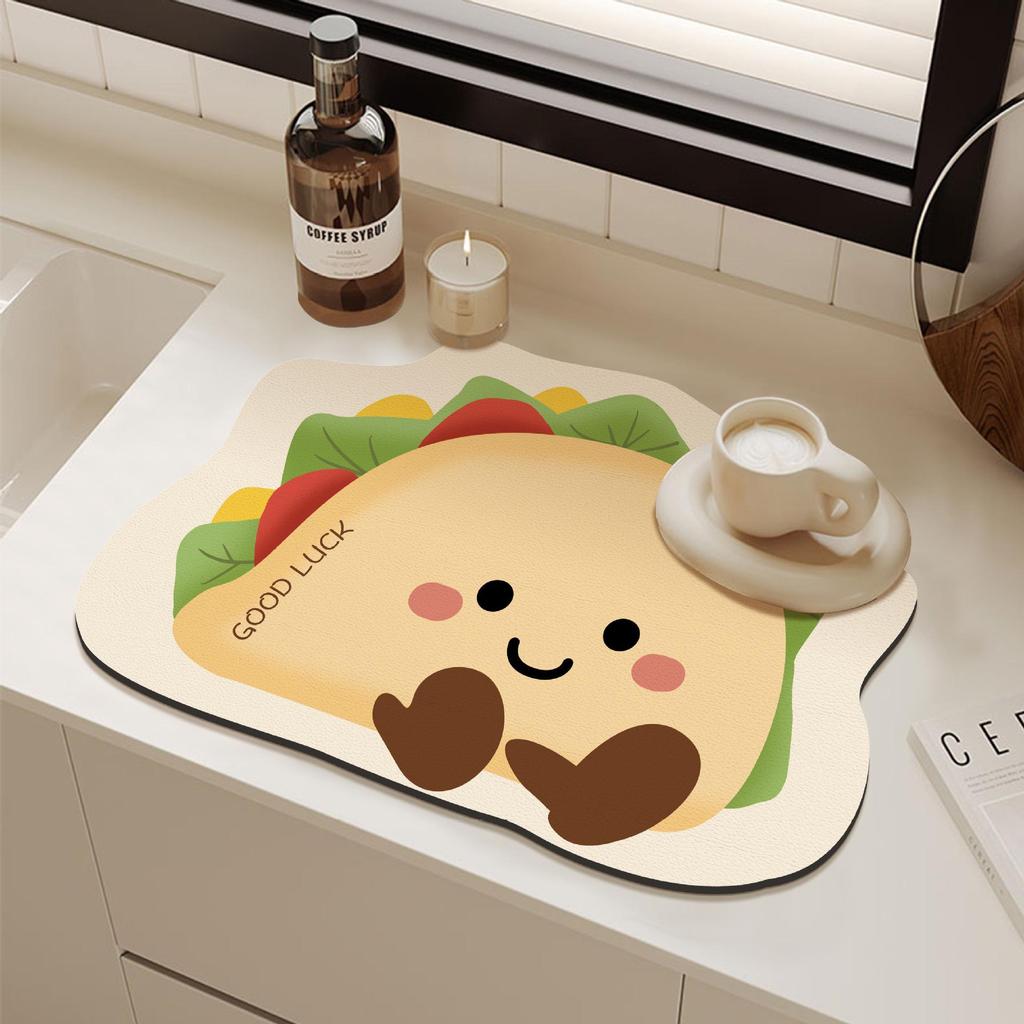 Cartoon Quick-Dry Diatom Draining Mat - Water Absorbent, Wear-Resistant, Anti-Slip Kitchen Counter Mat