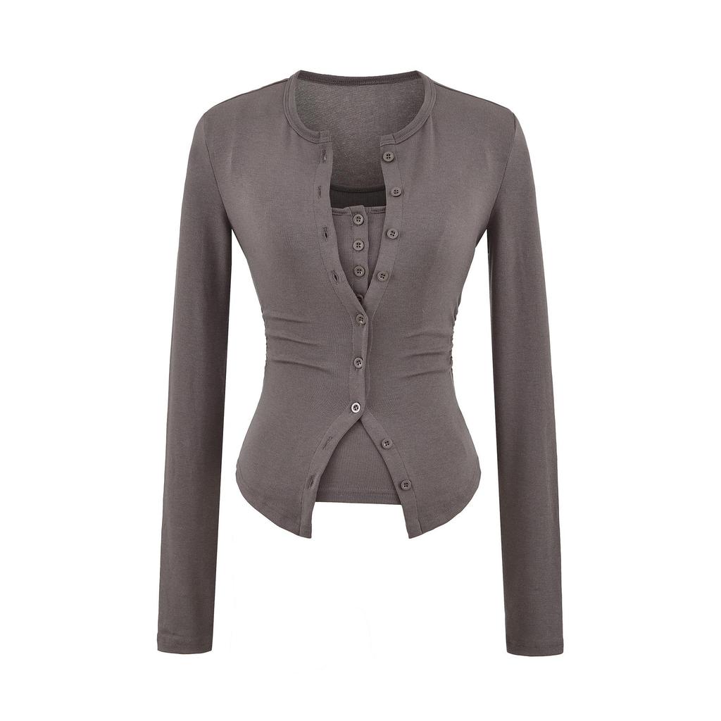 Women's Slim Fit Knit Cardigan & Camisole Set: Round Neck, Long Sleeve, Autumn Layering