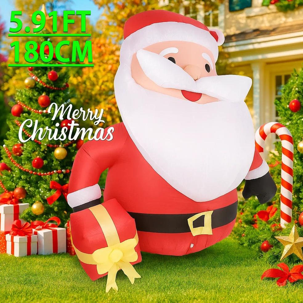 5.91FT Yard Lawn Party Decoration Inflatable Santa Claus Gift Boxes Toy LED light Xmas Home Supplies Ornaments Christmas Gift