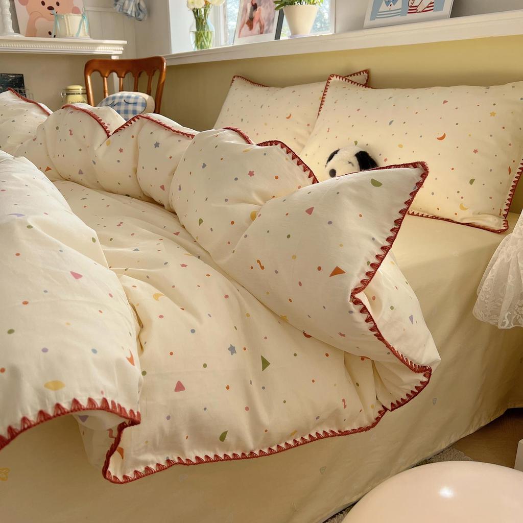 Ins Style 100% Pure Cotton Bedding Set: Duvet Cover and Sheet, Available In Four-Piece or Single Three-Piece Options