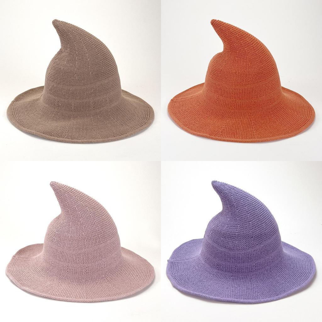 Black Knit Witch Hat With Large Brim And Sunshade Function For Cosplay And Seasonal Celebrations