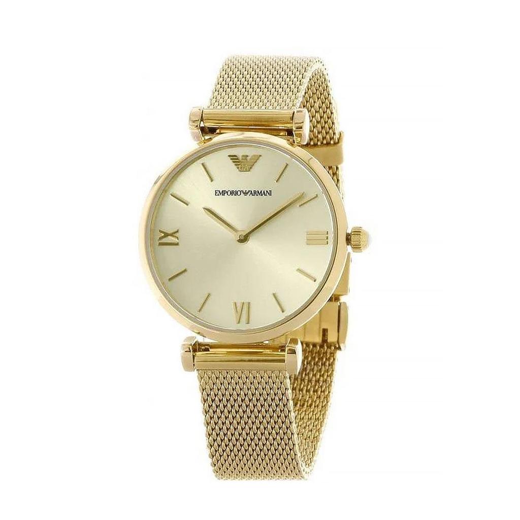 Emporio Armani AR1957 Retro Gold Dial Gold Mesh armbåndklokke for kvinner