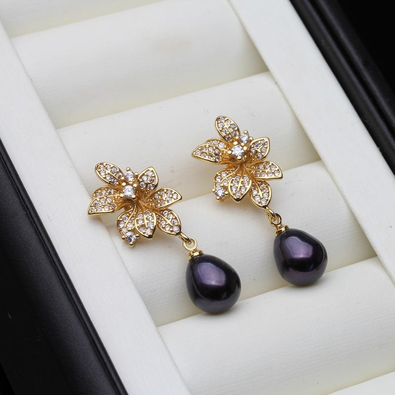 New In Natural Freshwater Pearl Earrings For Women,White Flower Pearl Drop Earrings Mother Wife Birthday Gift White Black