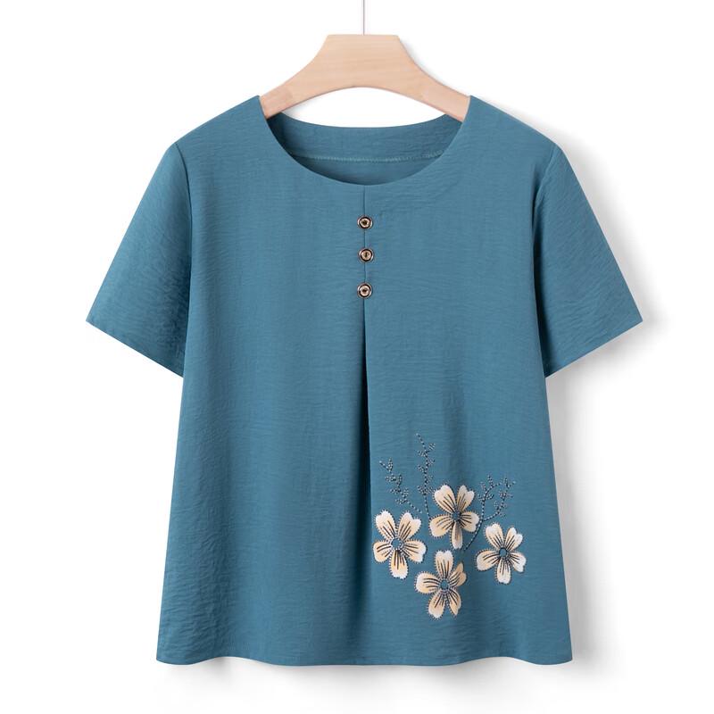 Elderly Women's Summer Cotton Silk Short-Sleeve Pant Set