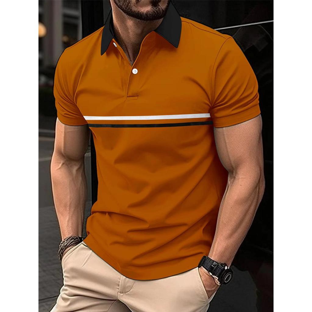 Patchwork Polo Shirt Daily Casual Lapel Men's Top Short Sleeve