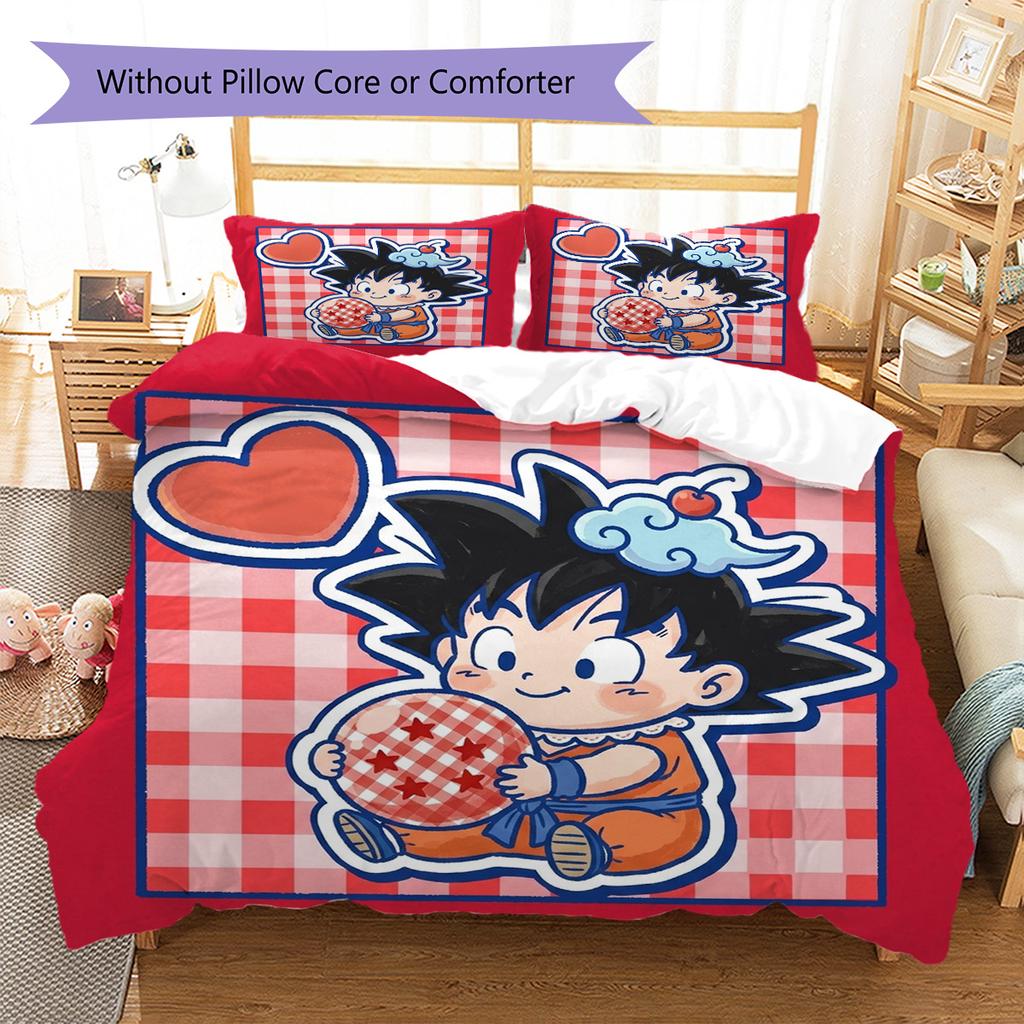 Dragon Ball Goku Pattern Bedding Quilt Set Quilt Cover Pillowcase Home Decoration Birthday Gift (1 * Duvet Cover + 2 * Pillowcase, Without Core)