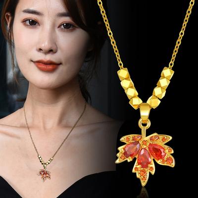 Red Maple Leaf Pendant Necklace Women'S 2024 Collarbone Chain Niche Design Light Luxury High-End Accessories