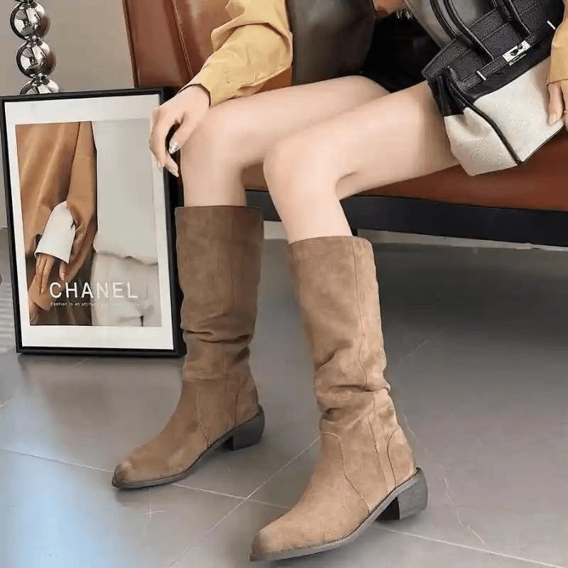 But Knee Retro Pile Knight Boots Winter New Thick Heel Velvet Fashion Western Cowboy Boots