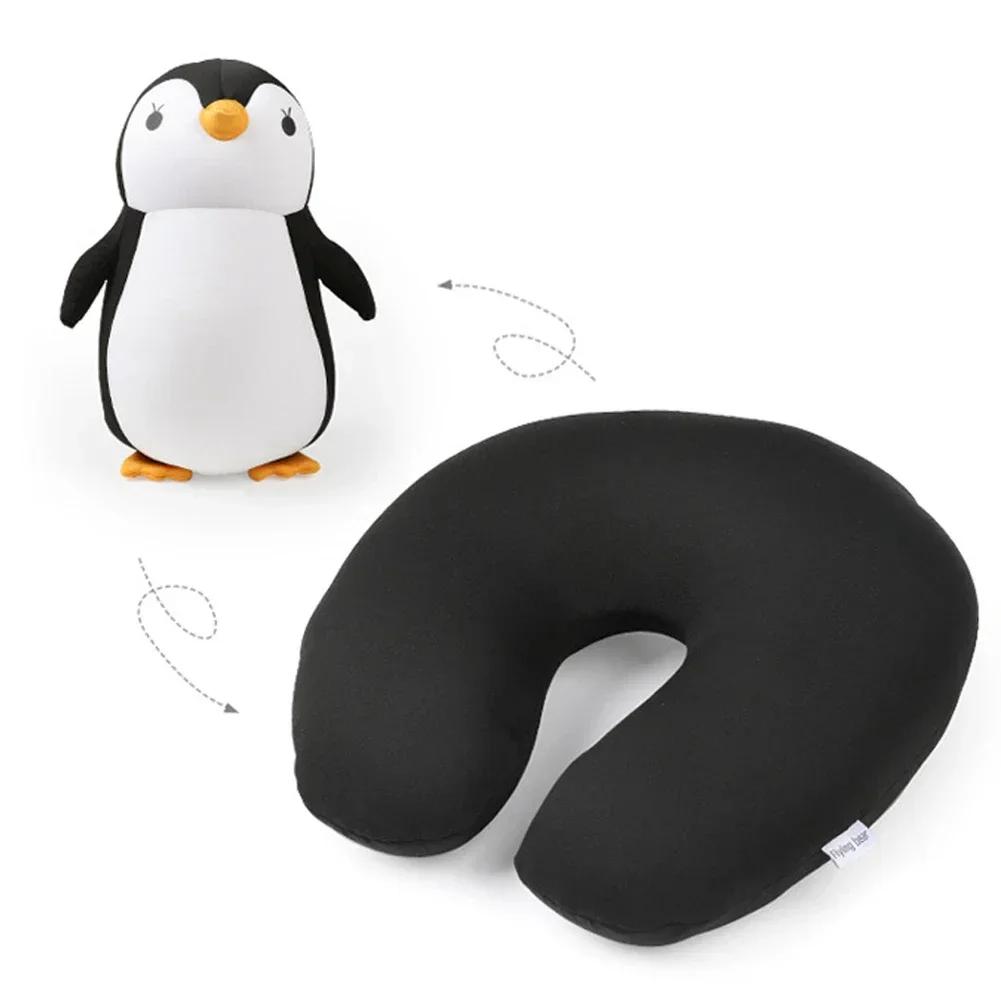 Ταξιδιωτικό Μαξιλάρι Λαιμού σε Σχήμα U Βελούδινο Μαξιλάρι Χαριτωμένο Πιγκουίνος με Φερμουάρ και Αναδίπλωση Παραμορφώσιμο Μαξιλάρι Υποστηρίζει το Κεφάλι τον Λαιμό το Πηγούνι για Ενήλικες