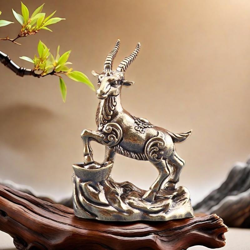 Vintage Feng Shui Coins Goat Statue Desktop Ornament Home Decoration Craft Accessories Lucky Zodiac Animal Sheep Figurine