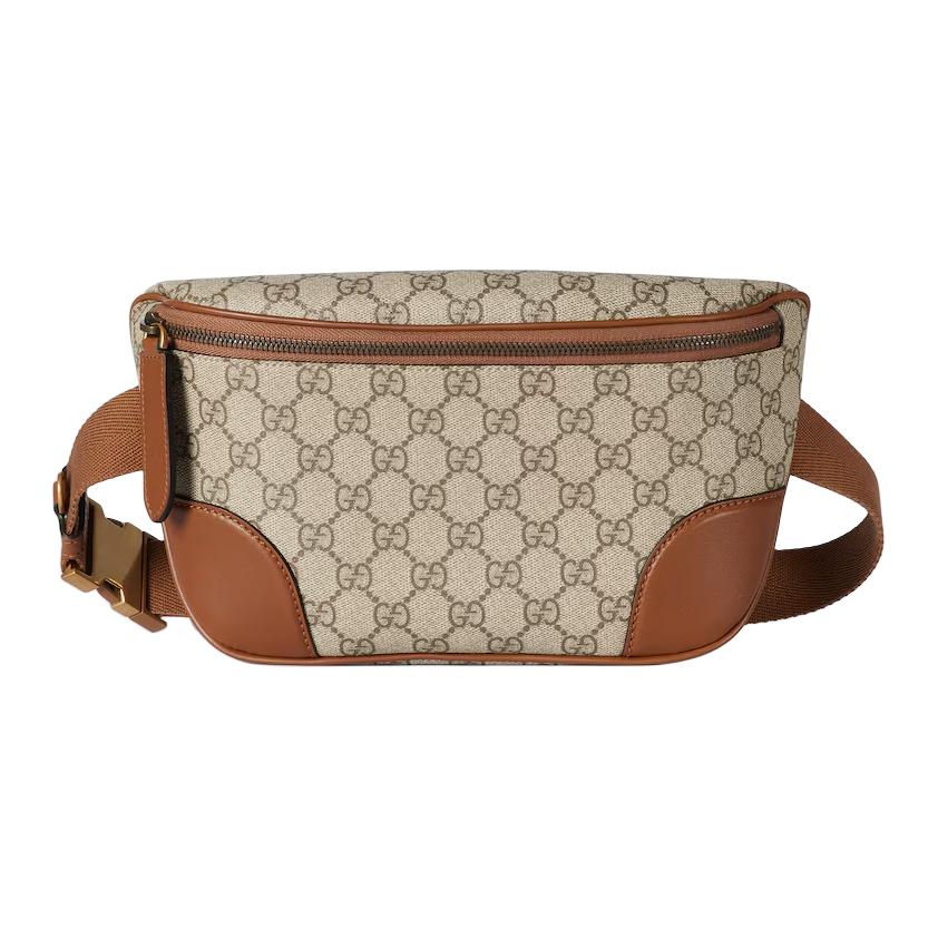 Gucci GG Supreme Canvas Brown Leather Trim Belt Bag For Unisex Daily Use