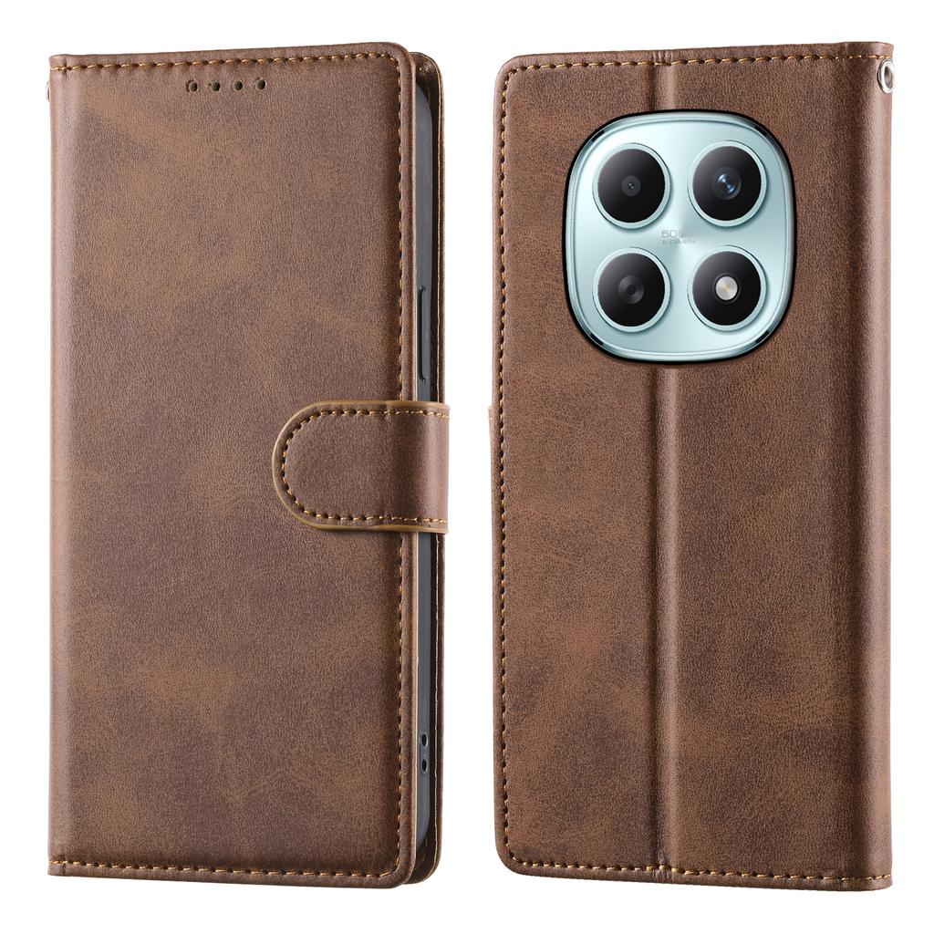 For Xiaomi Poco M8 5G/Redmi Note 15 5G (Global) Case Stand Wallet Calf Texture PU Leather Flip Phone Cover with Wrist Strap