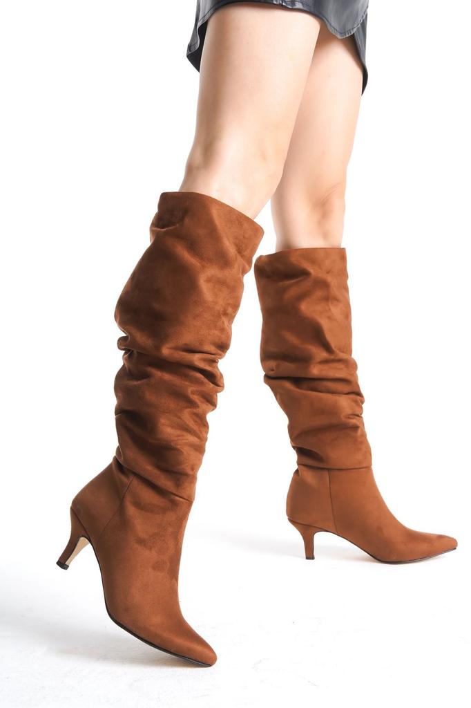 Women Modern Stylish Fashion Boots Boots Faux Leather Suede Short Thin Heeled Boots
