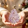 Small Desktop Christmas Tree Glazed Glass Ornament with Star Topper, Colorful for Home Art, Faux Crystal Tabletop Decor Office Art