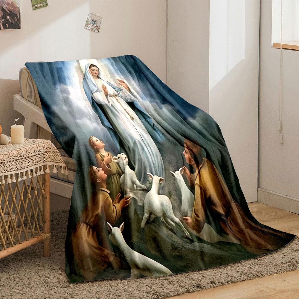 Our Lady of Grace Blanket with Children and Lambs Print  Printed Blanket for Living Room Bed Couch Lunch Break Blanket for Friend's Festival Gift