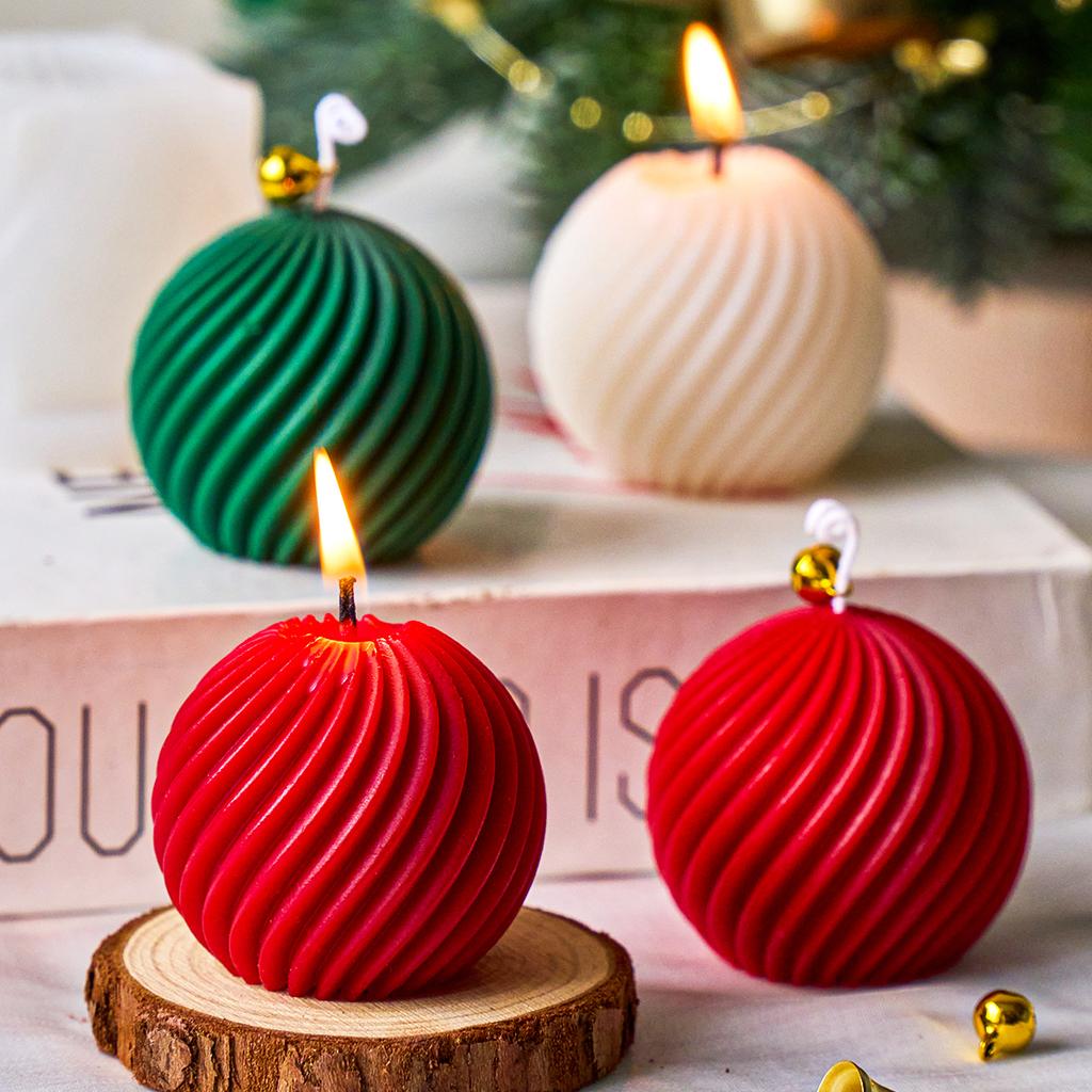 3D WeihnachtsKugel Silikon Kerzenform DIY Handgemacht Verdrehte Streifen Duftkerze Seifenform Weihnachten Bastelgeschenk Heimdeko Zubehör
