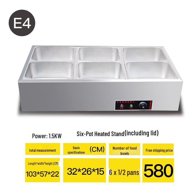 

Aokewen E4 Commercial Stainless Steel 6-Basin Food Warmer