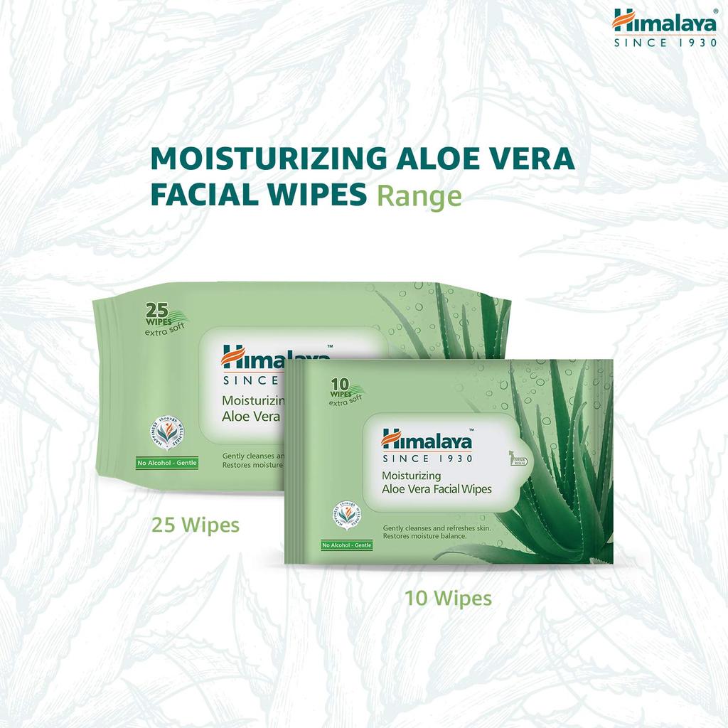 Himalaya Aloe Vera Facial Wipes 25 Count Moisturizing Cleansing Wipes for Soft Glowing Skin Gentle Refreshment