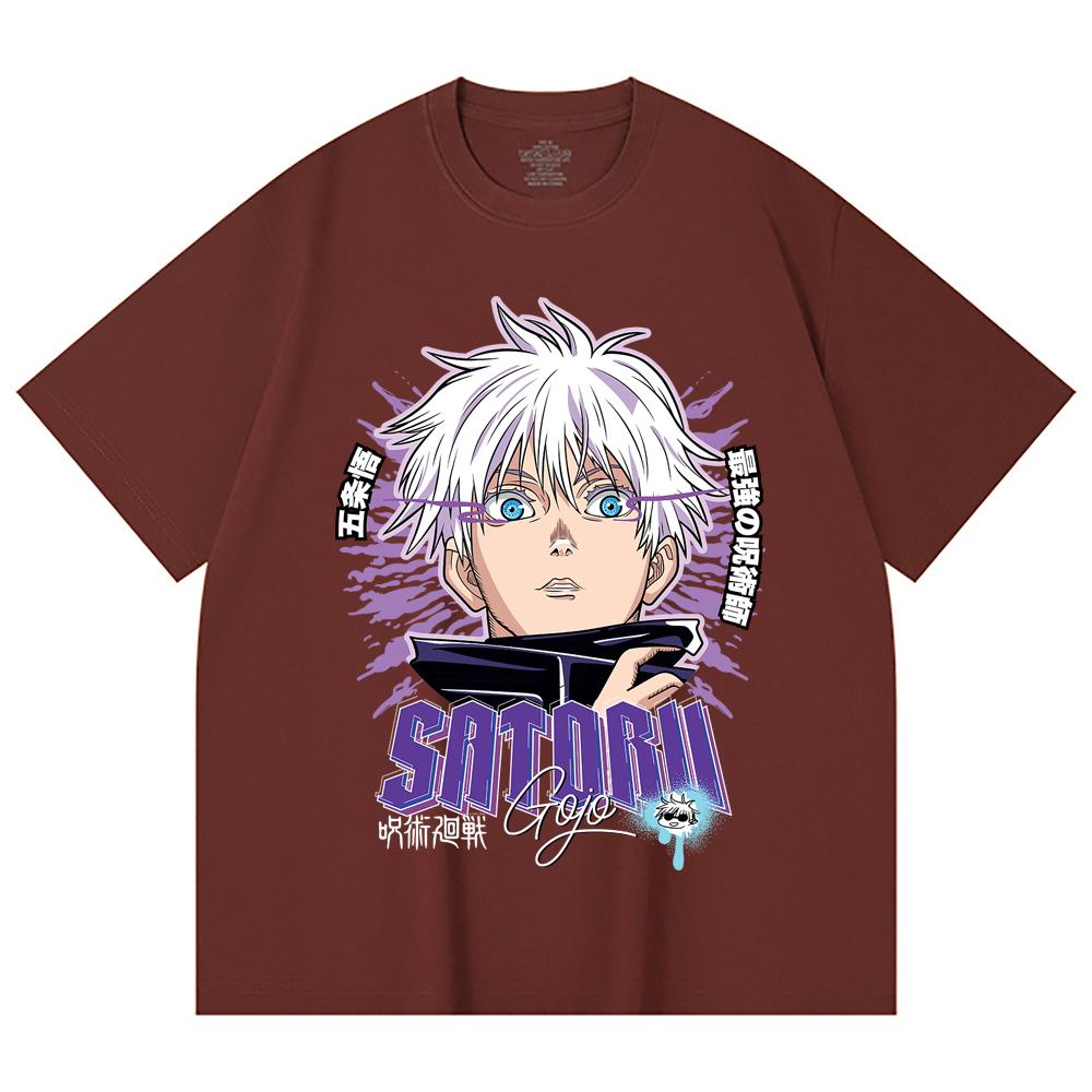 230 Gsm 100% Cotton Jujutsu Kaisen V27 Gojo Print Unisex Heavy Cotton T Shirt