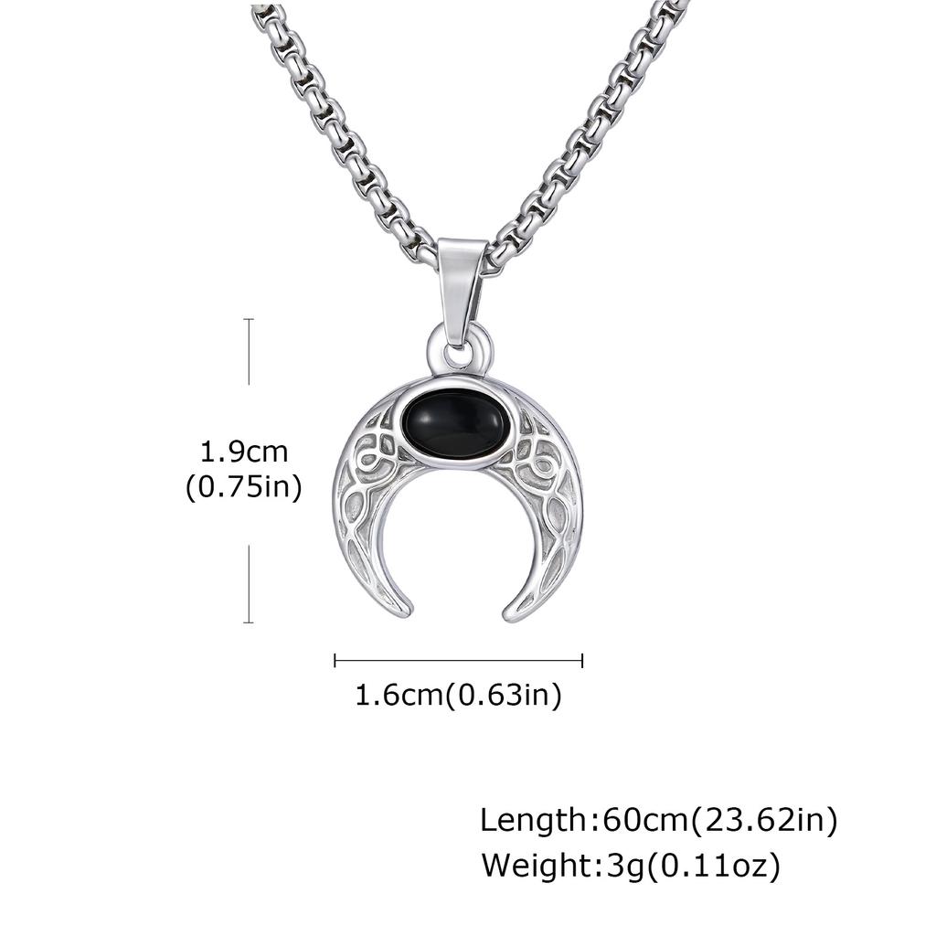Vintage Moon Necklace for Men,Healing Natural Stone Stainless Steel Pendant Necklace,Stylish Christmas Jewelry Gift