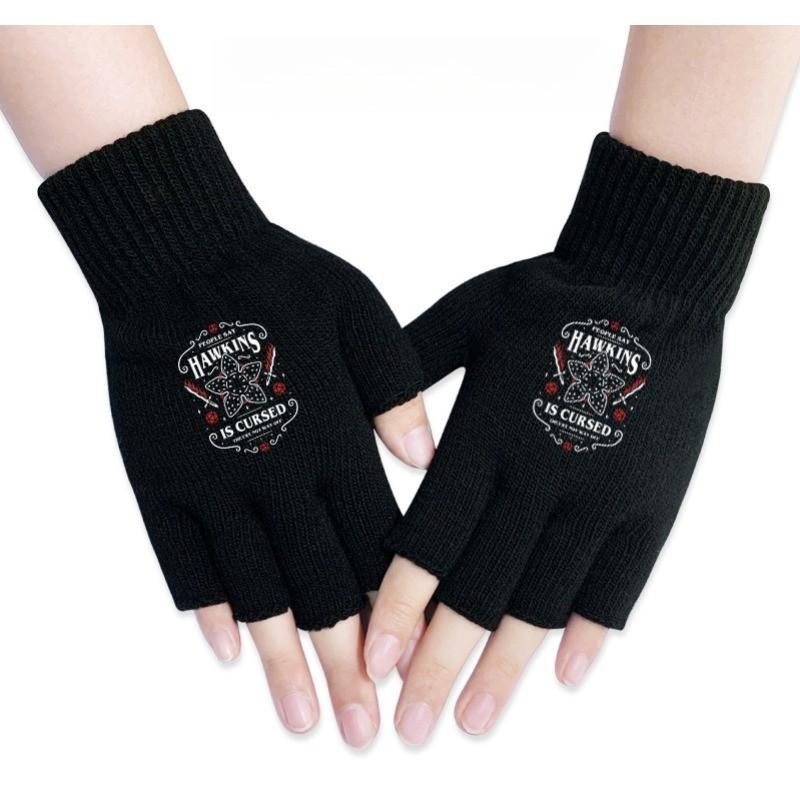Stranger Printed Cotton Autumn Winter Warm Knitted Touch Gloves Fingerless Gloves