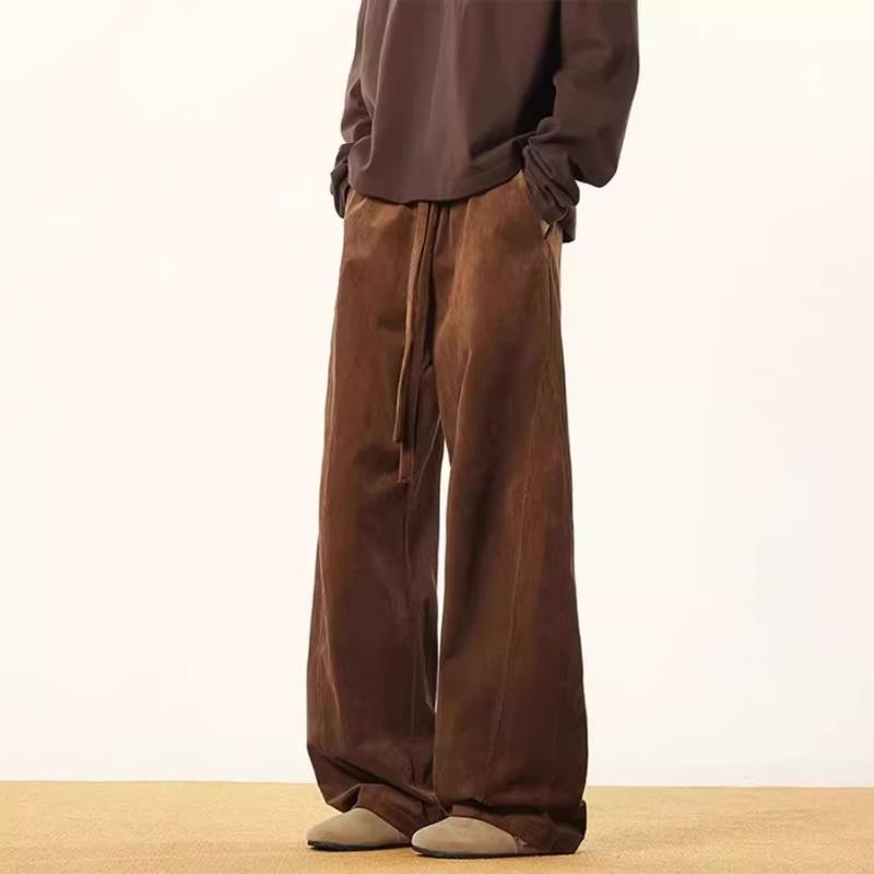 

Retro coffee corduroy pants men s winter drape wide-leg pants loose casual straight 3XL