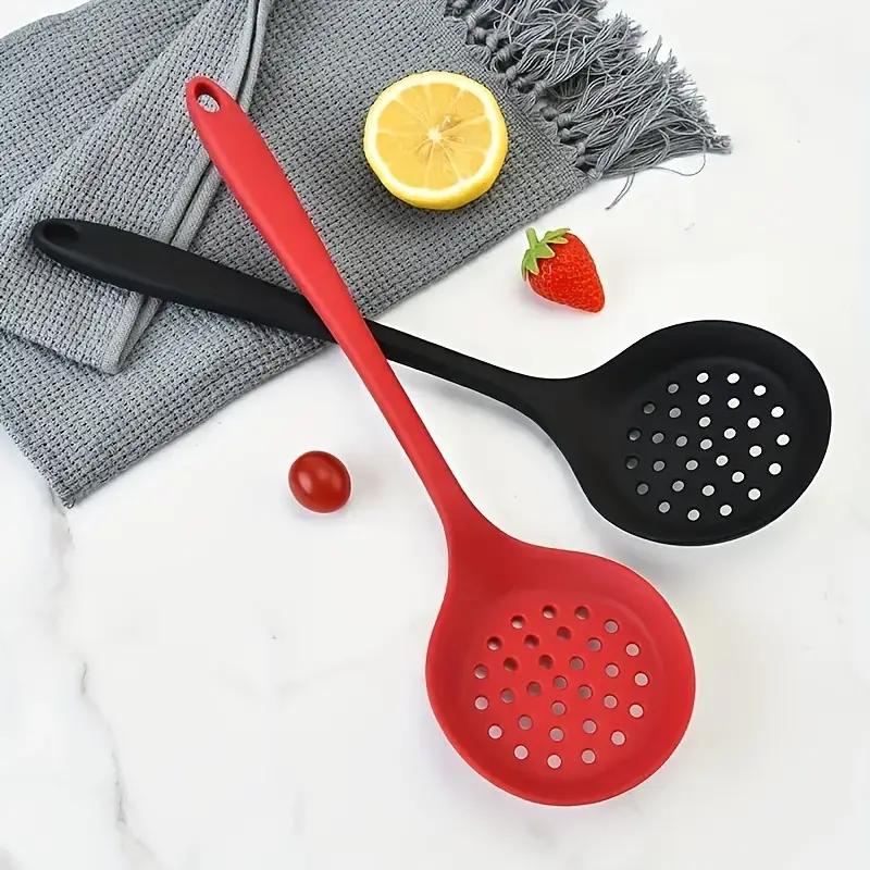 Silicone Slotted Spoon, Heat Resistant Non Scratch Kitchen Skimmer Ladle for Frying for Pasta Dishwasher Safe Cooking Utensils