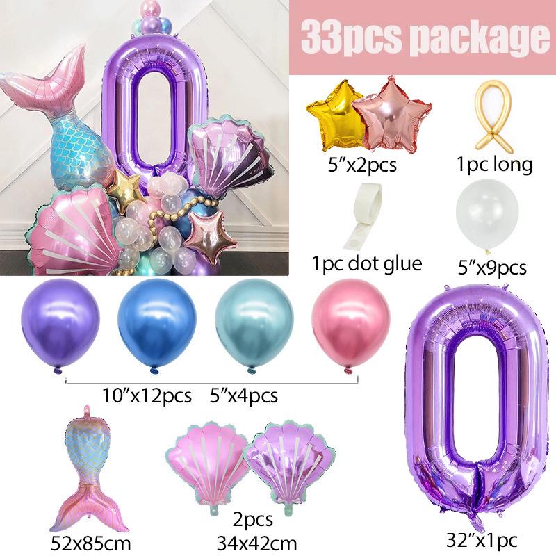 Mermaid-Themed Balloon Column Set for Children's Birthday Party Decoration