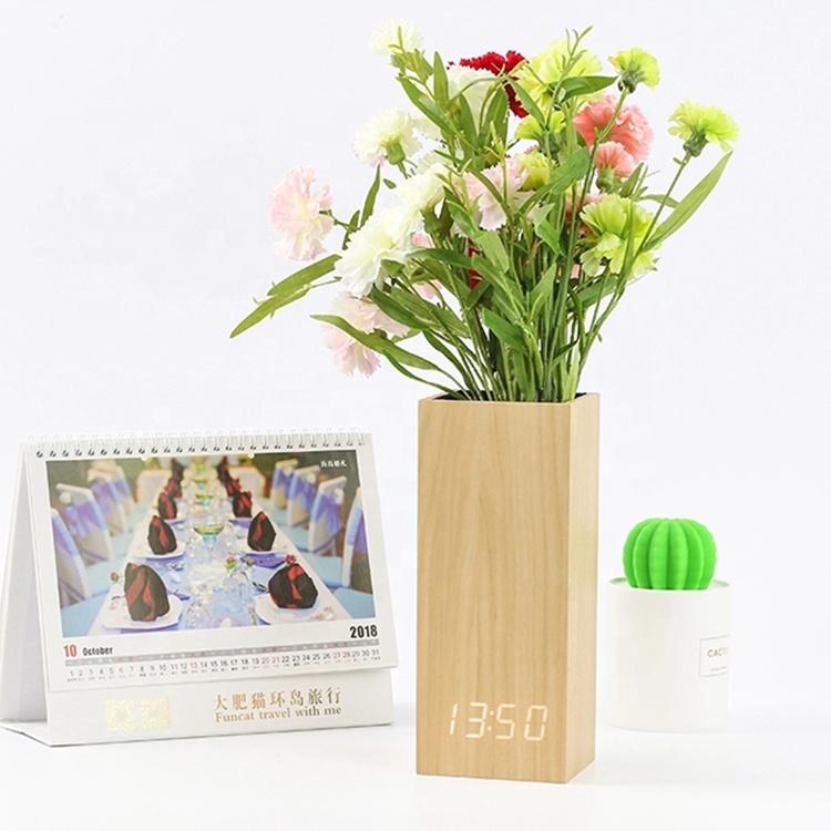 Wooden Digital Temperature Pen Holder Alarm Clock for Gift & Promotion with Cheapest Price Led Desk Clock